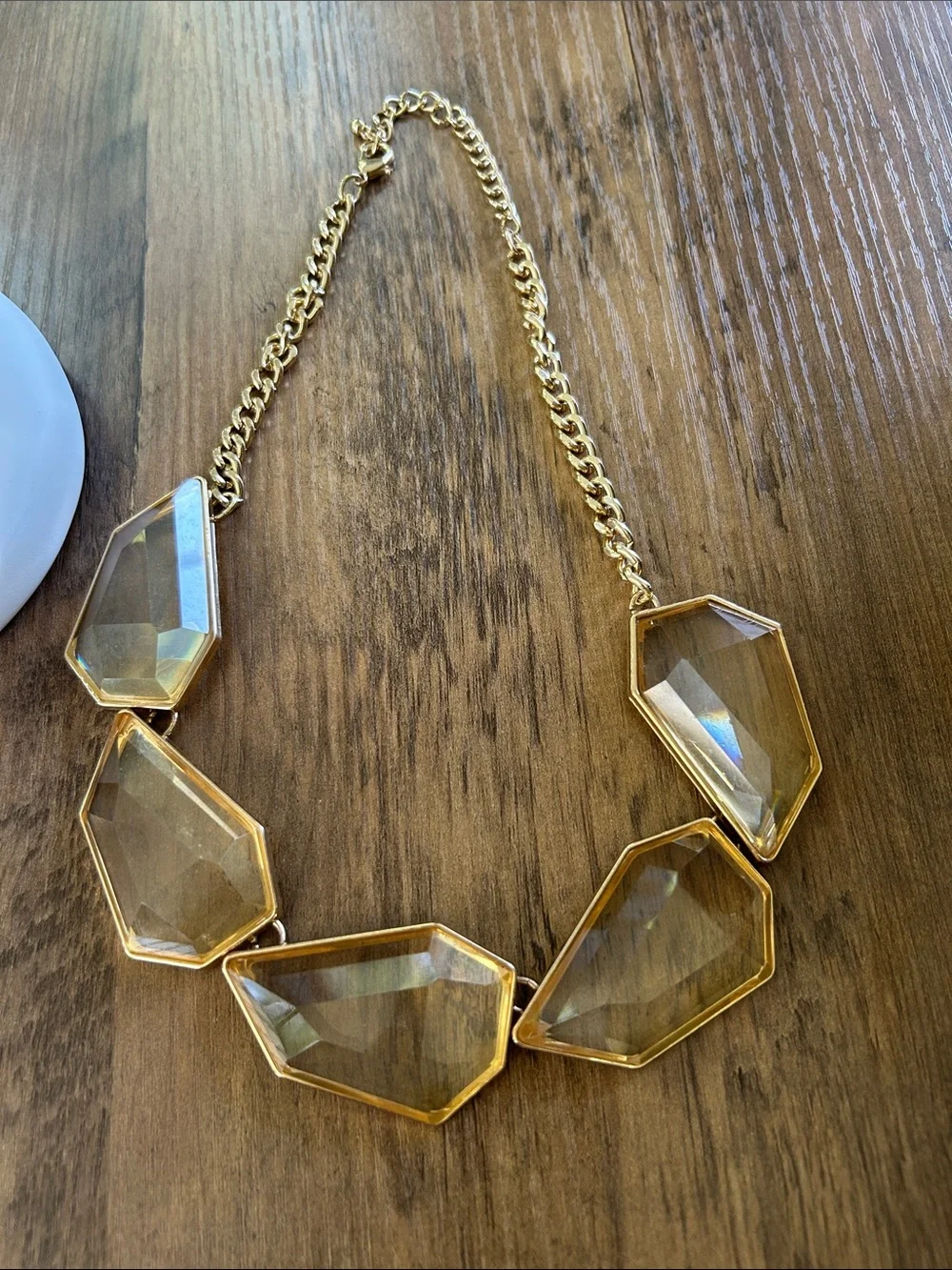 Gold-Tone Faceted Crystal Statement Necklace in Champagne